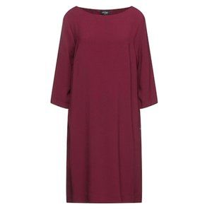 OTTOD'AME BURGUNDY CREPE MINI DRESS,  3/4 SLEEVES & POCKETS, STRAIGHT CUT SIZE 8
